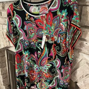 Johnny Was Multicolor Paisley Short Sleeve Top